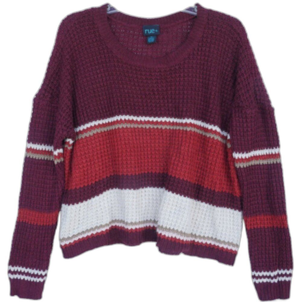 Rue+ Womens Size 2X Knit Cropped Sweater Wine Brown Beige